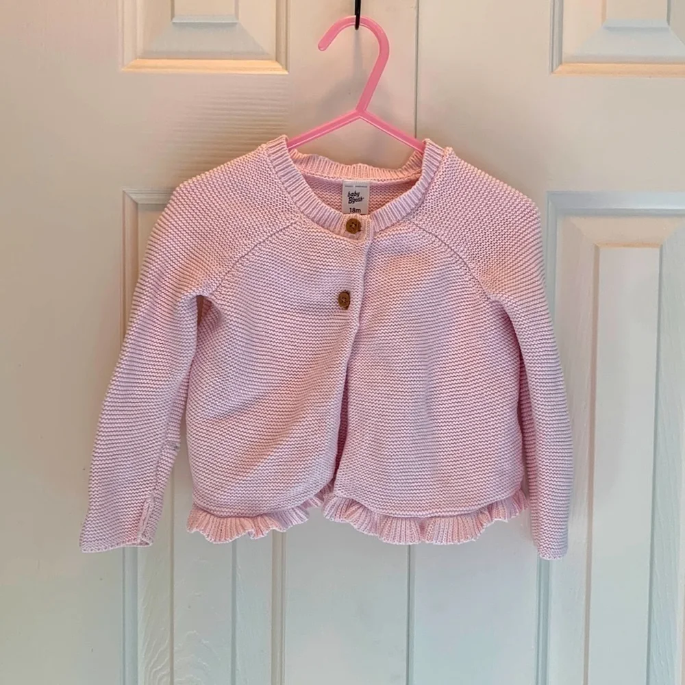 BABY B’gosh Pink Knit Ruffle Trim Cardigan Sweater 18m